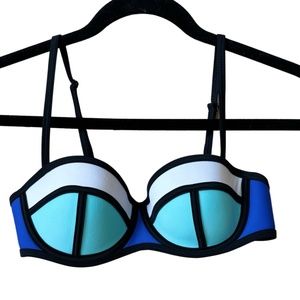 Triangl Bikini Top - Sz Medium - Teal/Blue/White Color Block